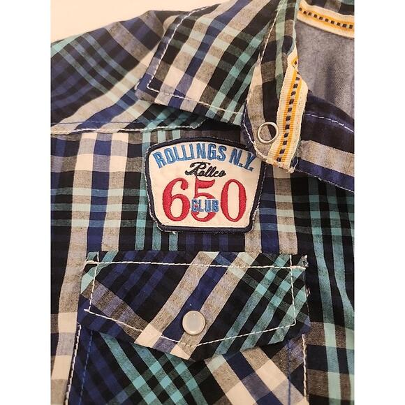 Rolling Paper Men’s Plaid Multicolor Short Sleeve Button Shirt Patches Size L - Picture 3 of 10